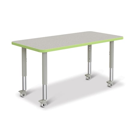 Jonti-Craft Berries Rectangle Activity Table, 24 in. x 48 in., Mobile, Freckled Gray/Key Lime/Gray 6403JCM130